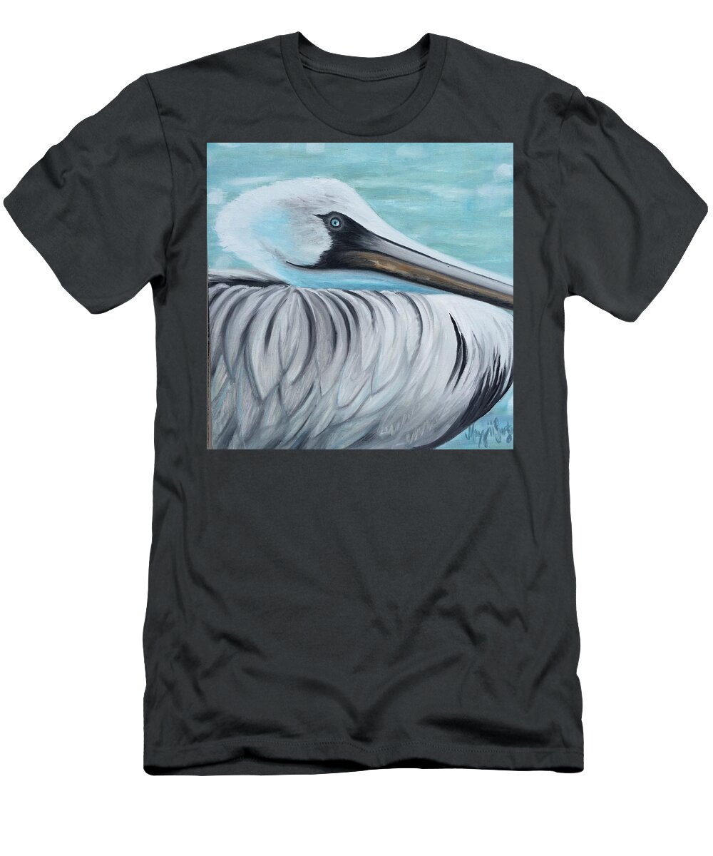 Pelican T-Shirt featuring the painting Pelican by Maggii Sarfaty