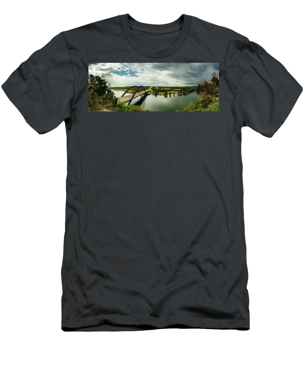 360 Bridge T-Shirt featuring the photograph Pennybacker Bridge Austin II by Raul Rodriguez