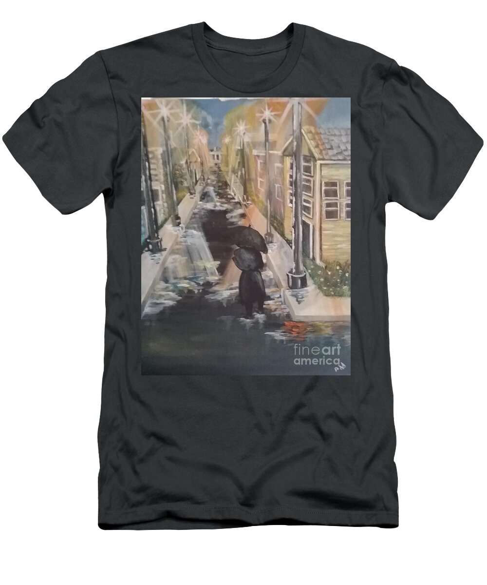 Rain T-Shirt featuring the painting Persistence by Saundra Johnson