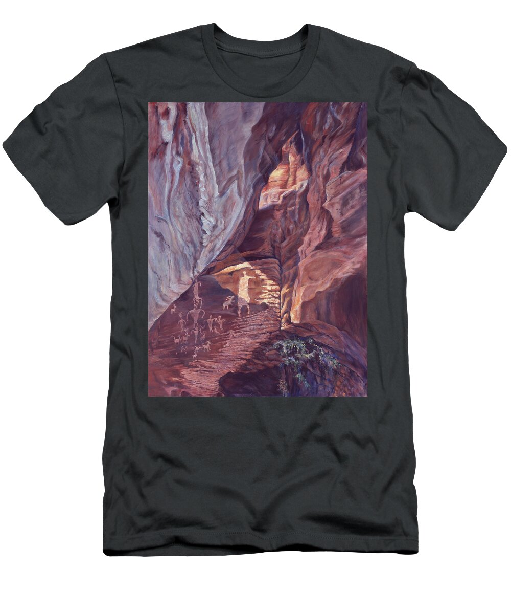 Landscape T-Shirt featuring the painting Petroglyph Circus by Page Holland