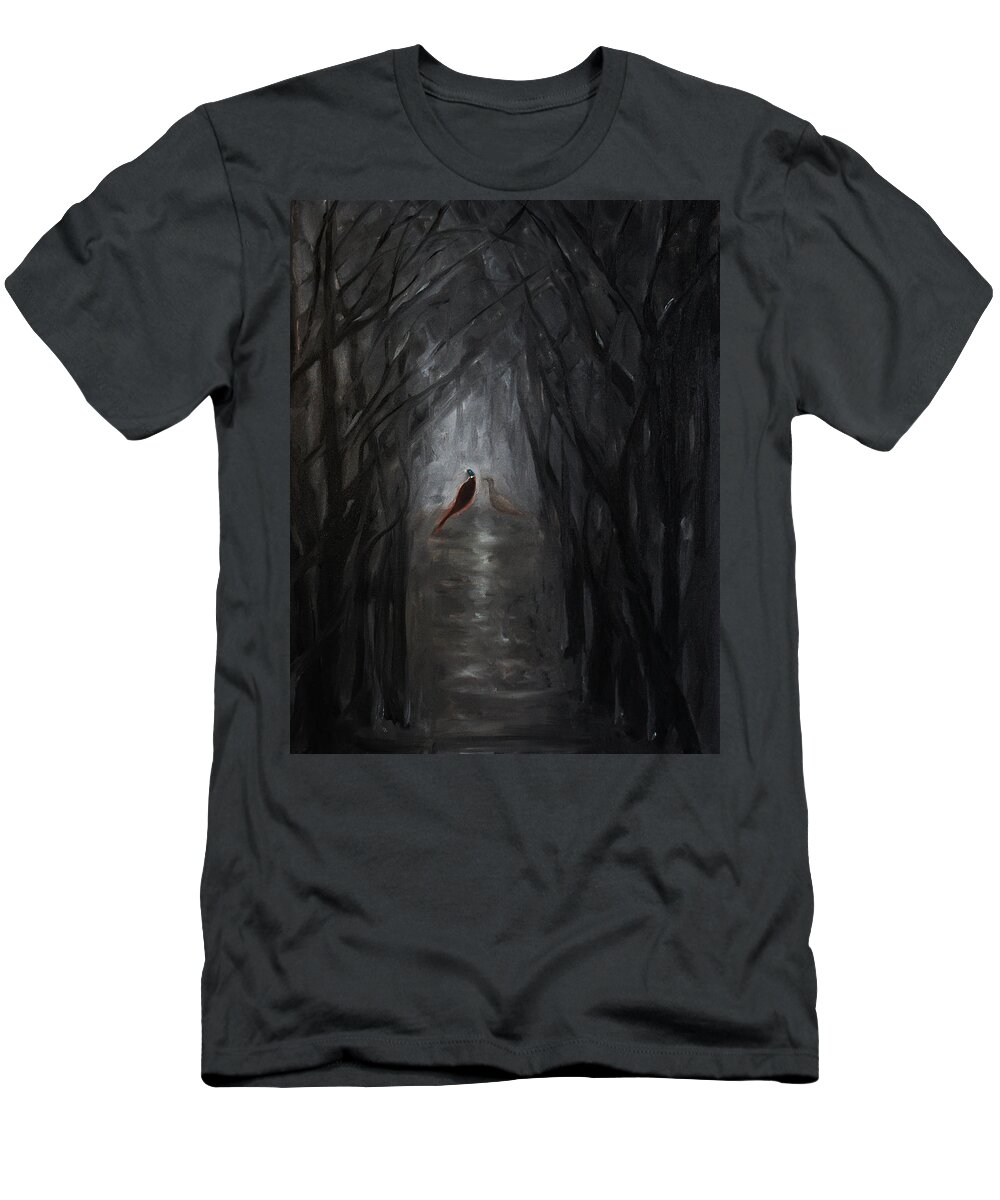 Pheasants T-Shirt featuring the painting Pheasants in the Garden by Tone Aanderaa