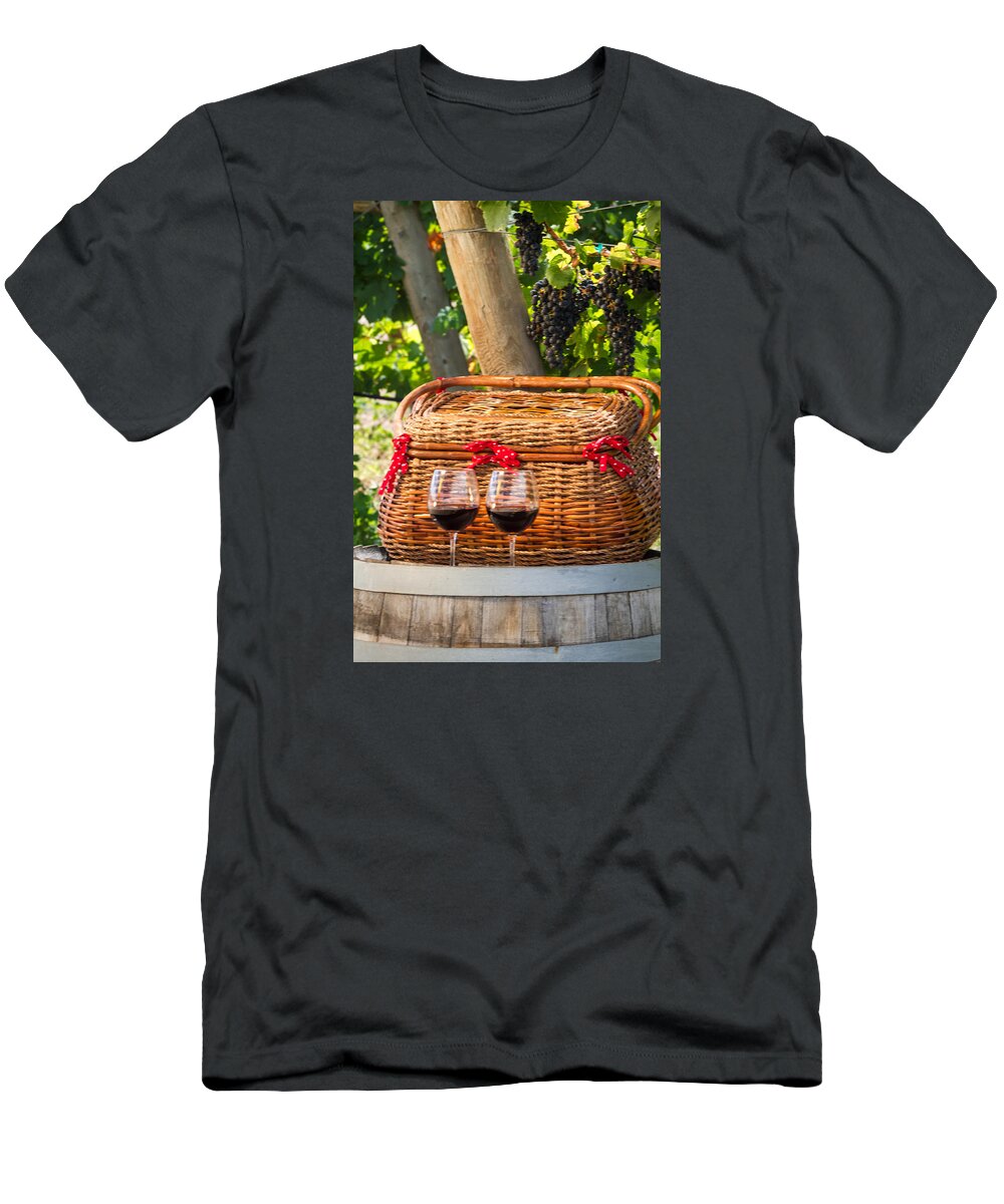 Red Wine Grapes T-Shirt featuring the photograph Picnic in Vineyard by Teri Virbickis