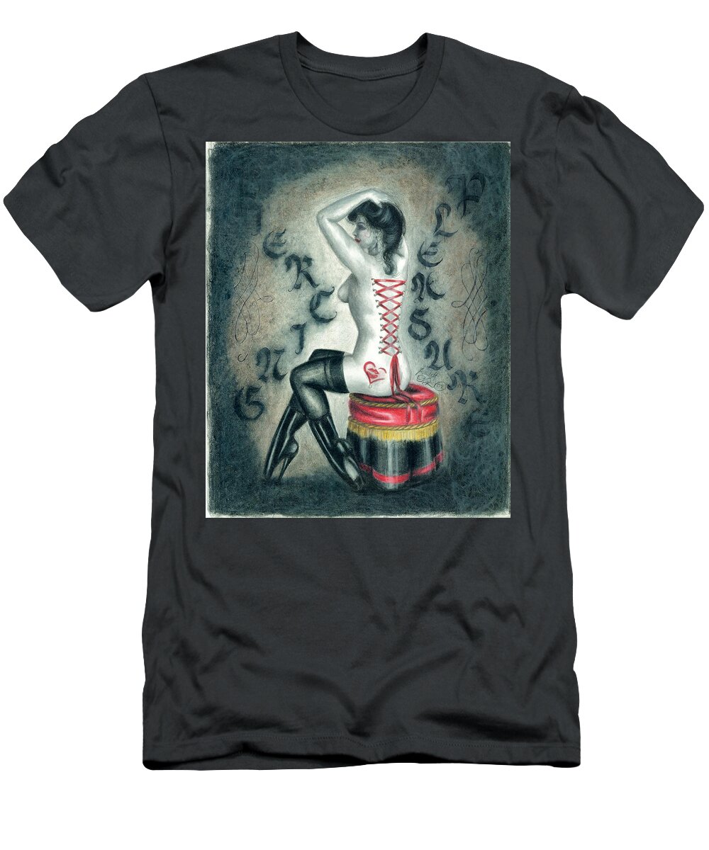 Erotic T-Shirt featuring the drawing Piercing Pleasure by Scarlett Royale