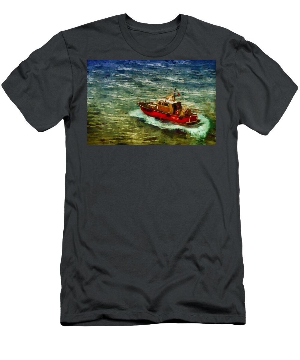 Boat T-Shirt featuring the mixed media Pilot Boat by Joseph Hollingsworth
