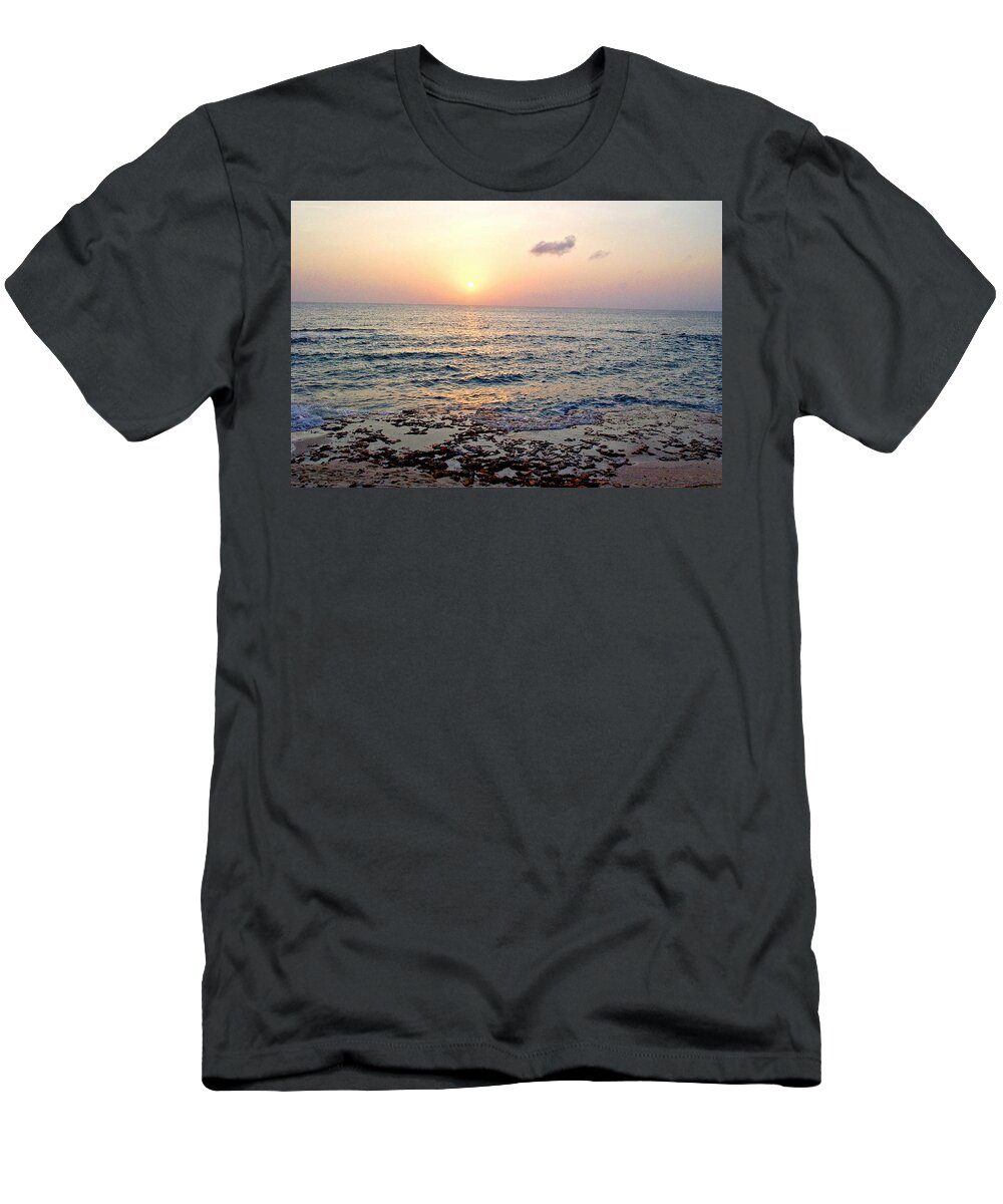 Nature T-Shirt featuring the photograph Pink and Purple Sunset over Grand Cayman by Amy McDaniel