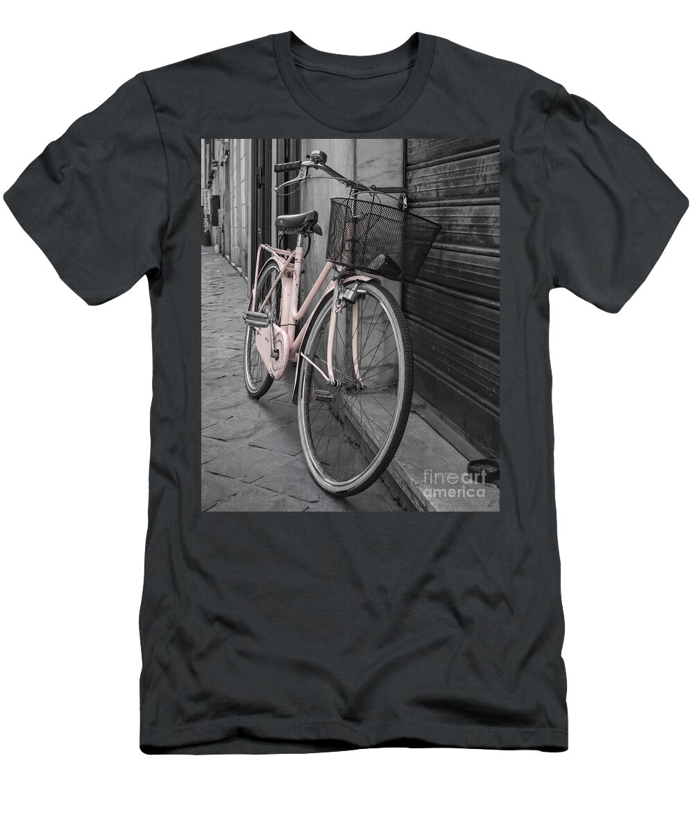 Pink T-Shirt featuring the photograph Pink Bicycle in Rome by Edward Fielding