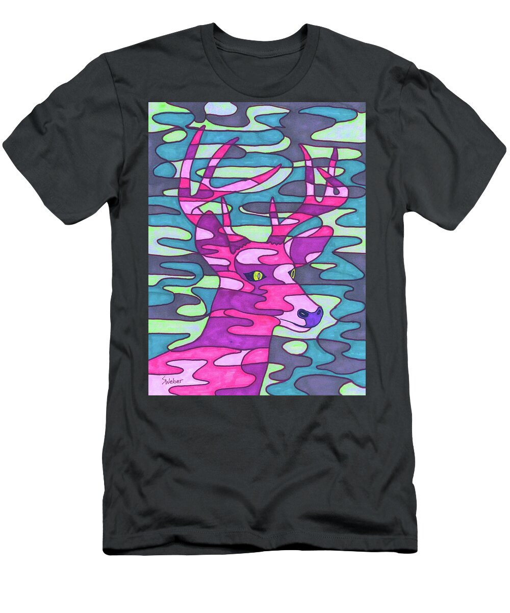 Deer T-Shirt featuring the painting Pink Camo Deer by Susie WEBER
