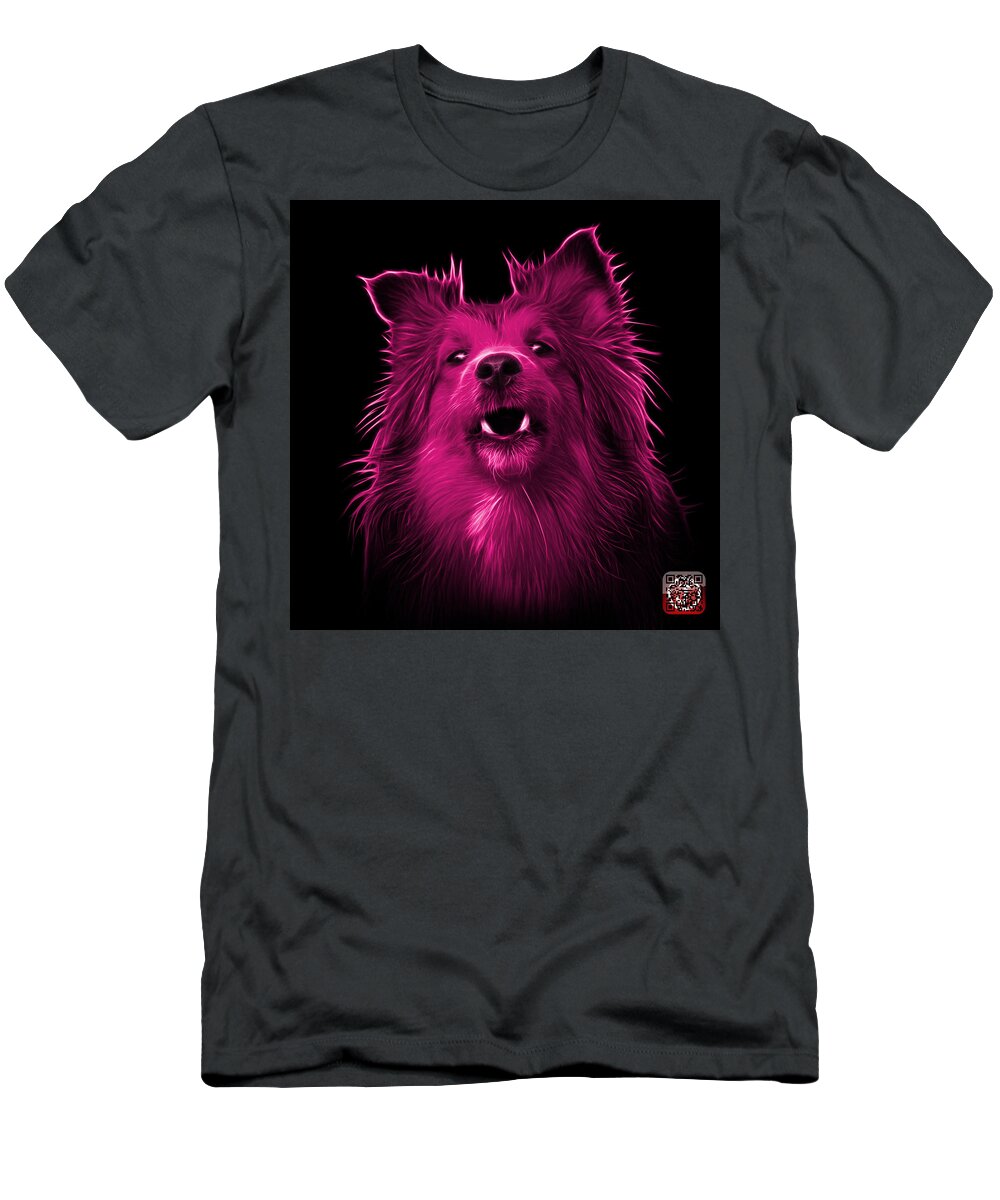 Sheltie T-Shirt featuring the painting Pink Sheltie Dog Art 0207 - BB by James Ahn