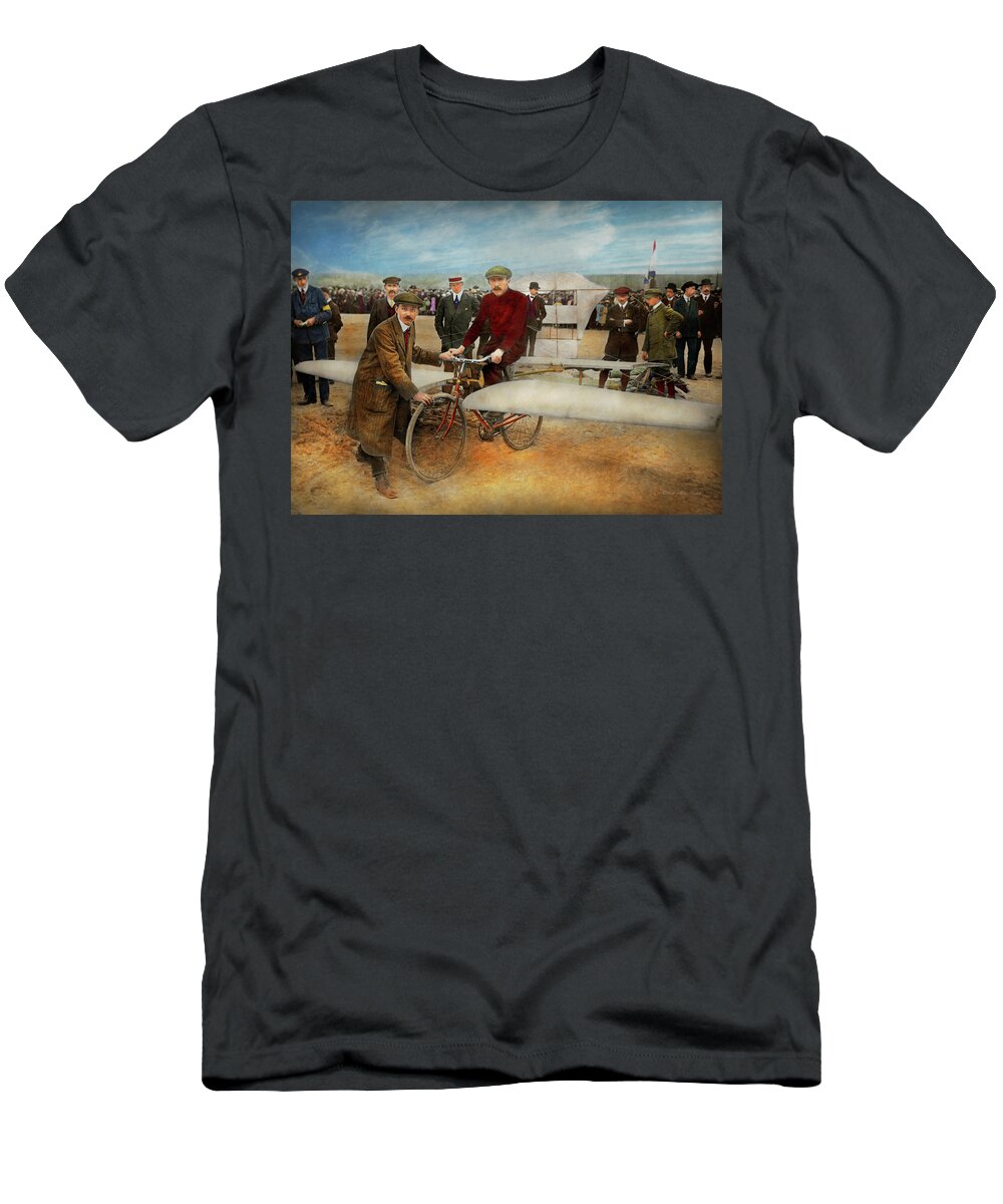 Bike T-Shirt featuring the photograph Plane - Odd - Easy as riding a bike 1912 by Mike Savad