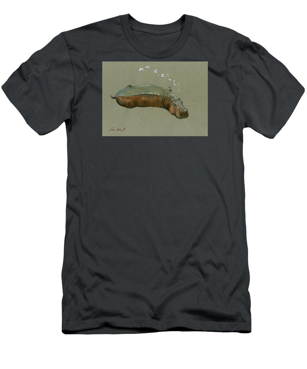 Hippo T-Shirt featuring the painting Playing hippo by Juan Bosco