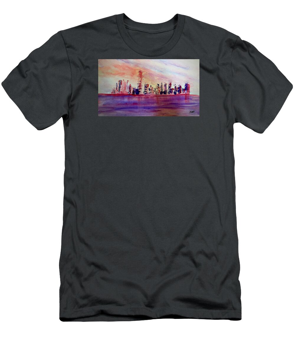 Miami Port T-Shirt featuring the painting Port of Miami Abstract by Anne Sands