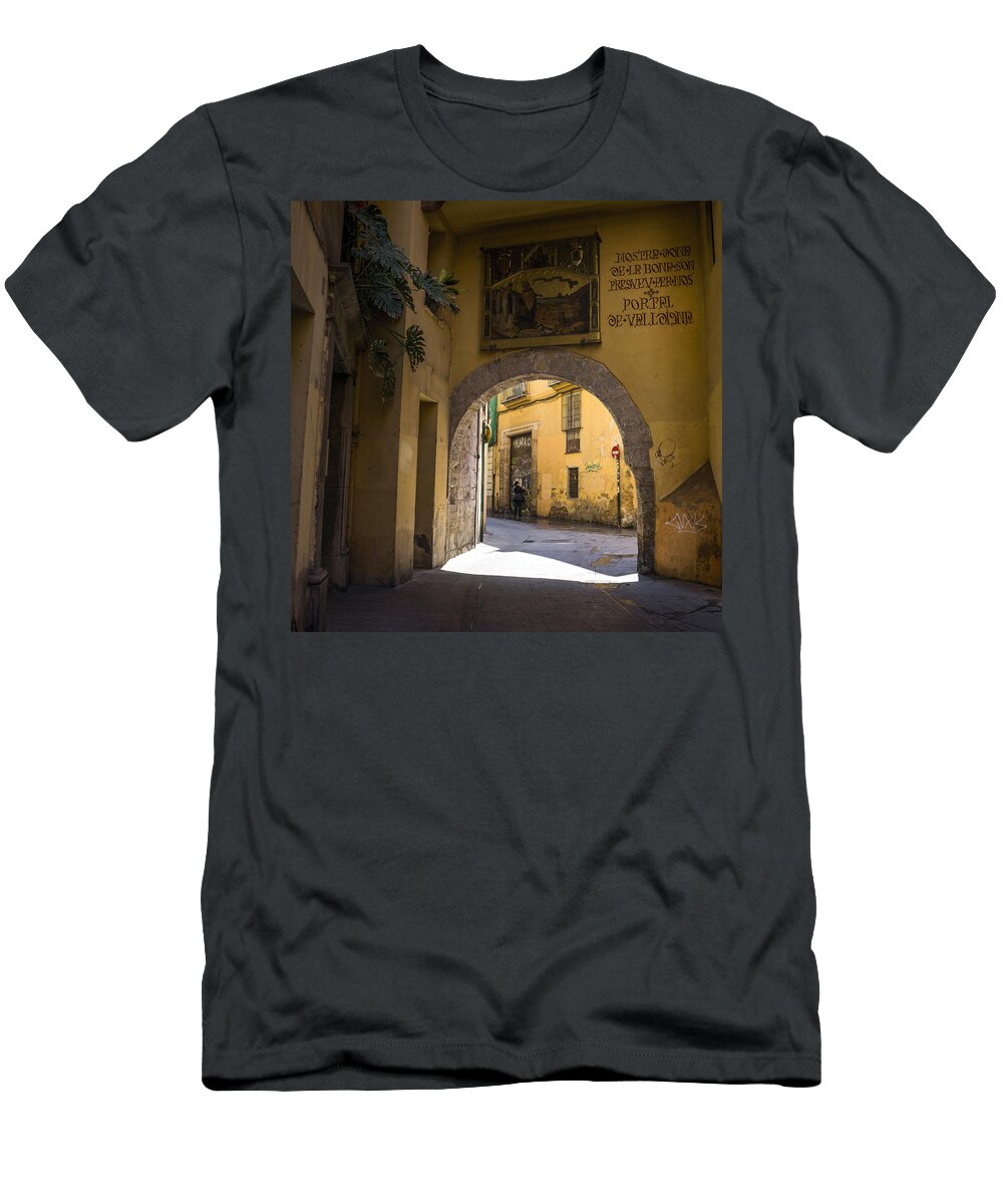 Barrio Carmen T-Shirt featuring the photograph Portal de Valldigna in El Carmen by For Ninety One Days