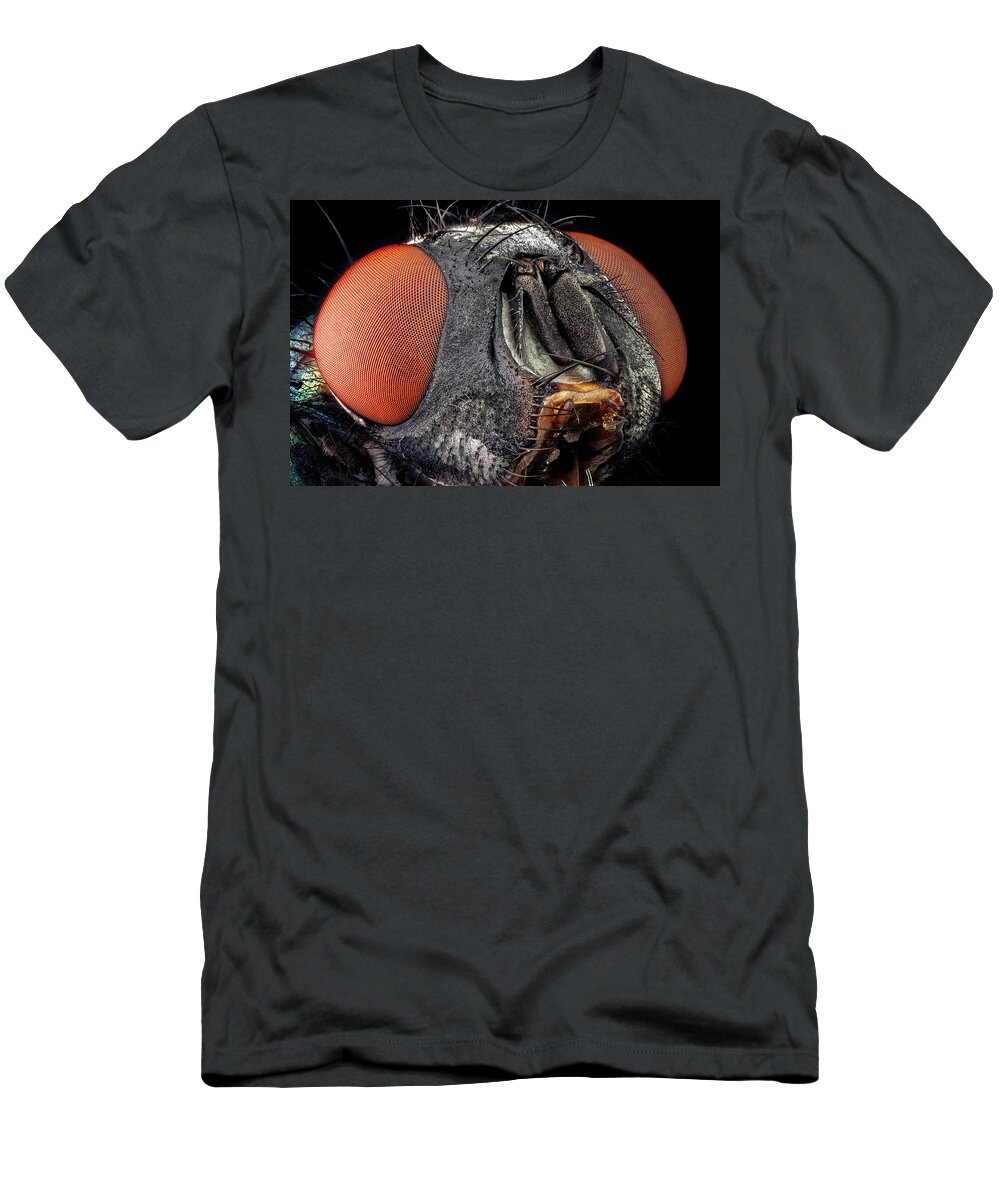 Alien T-Shirt featuring the photograph Portrait of a common green bottle fly by Mihai Andritoiu