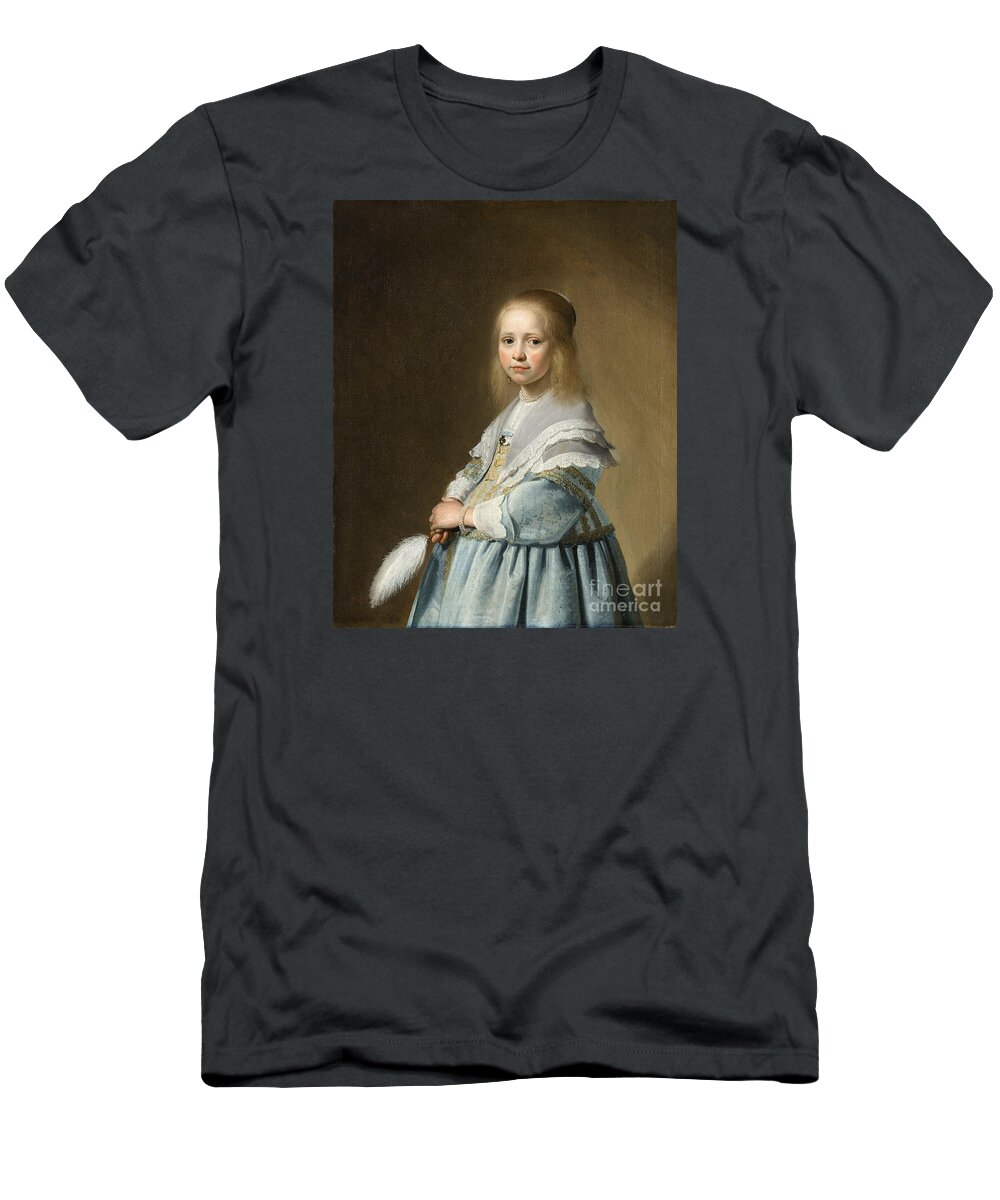 Vintage T-Shirt featuring the painting Portrait of a Girl Dressed in Blue by J. Cornelisz by Vintage Treasure