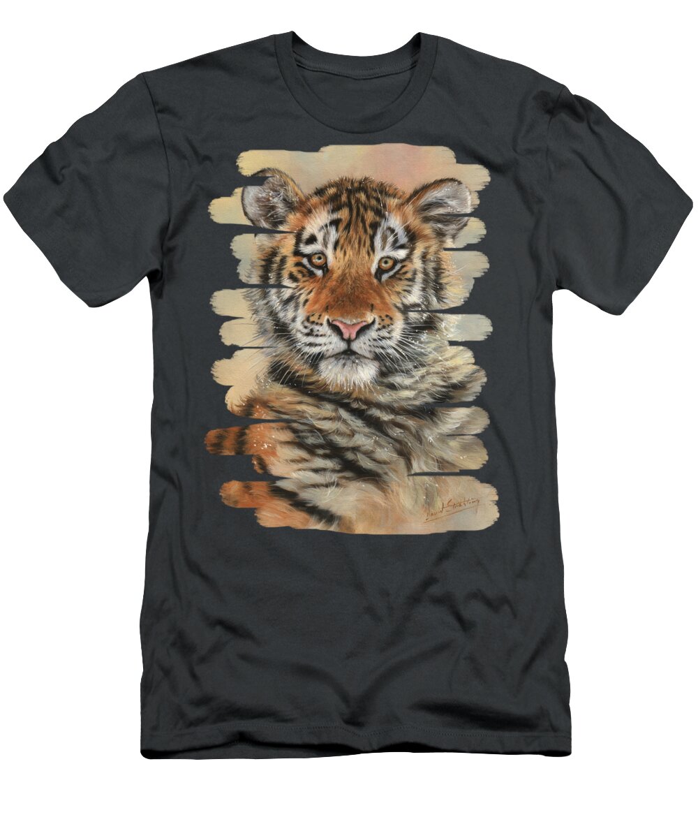 Tiger T-Shirt featuring the painting Portrait of a Tiger Cub by David Stribbling