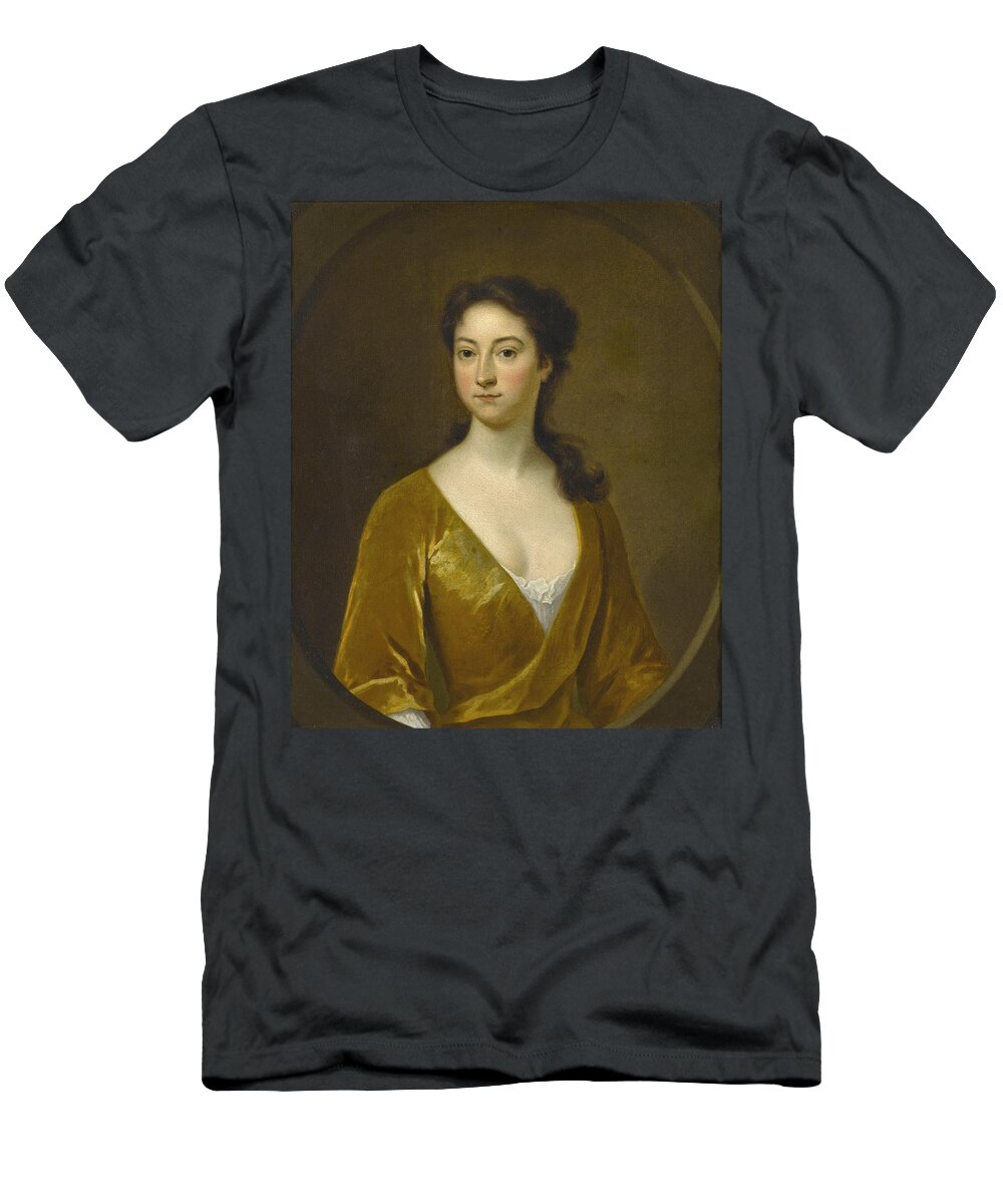 Attributed To Charles Bridges T-Shirt featuring the painting Portrait of a Woman by Attributed to Charles Bridges