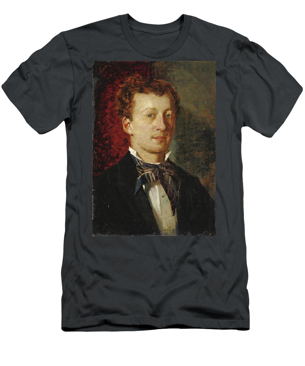 Giacomo Favretto T-Shirt featuring the painting Portrait of a Young Man by Giacomo Favretto