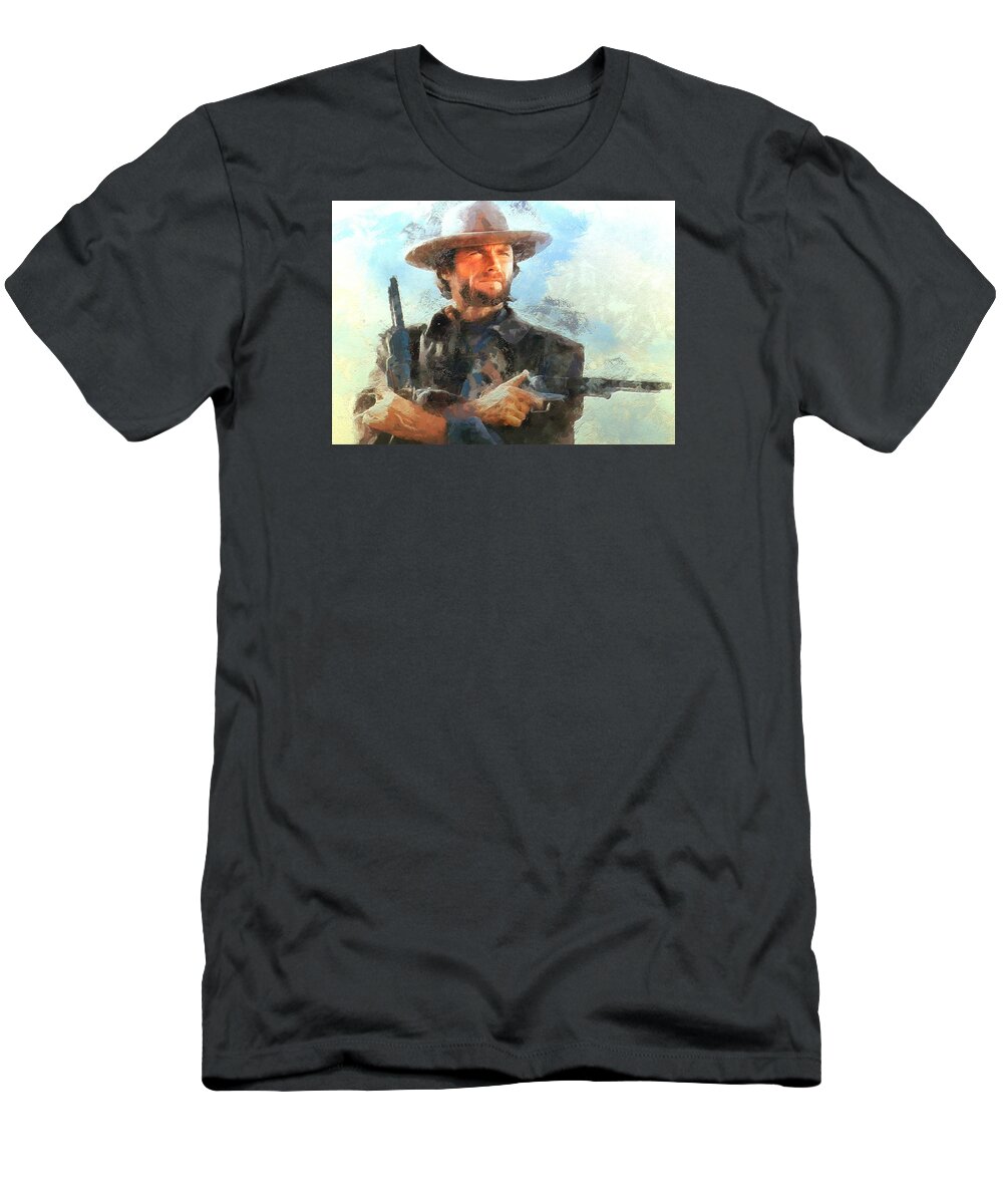 Portrait T-Shirt featuring the digital art Portrait of Clint Eastwood by Charmaine Zoe