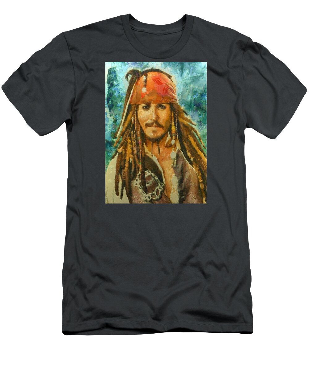 Portrait T-Shirt featuring the digital art Portrait of Johnny Depp by Charmaine Zoe
