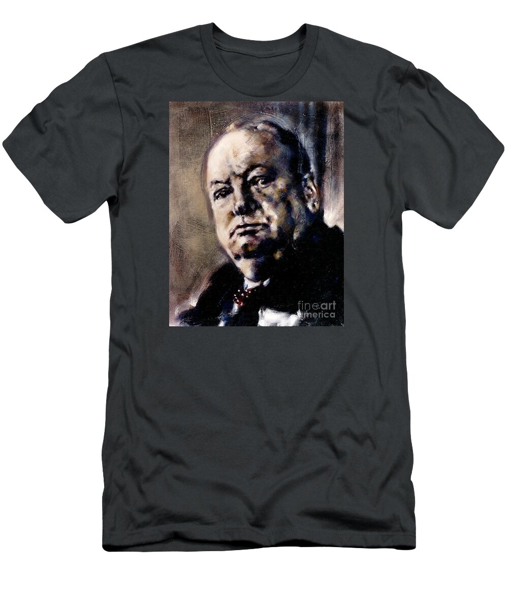 Winston Churchill T-Shirt featuring the painting Portrait of Winston Churchill by Ritchard Rodriguez