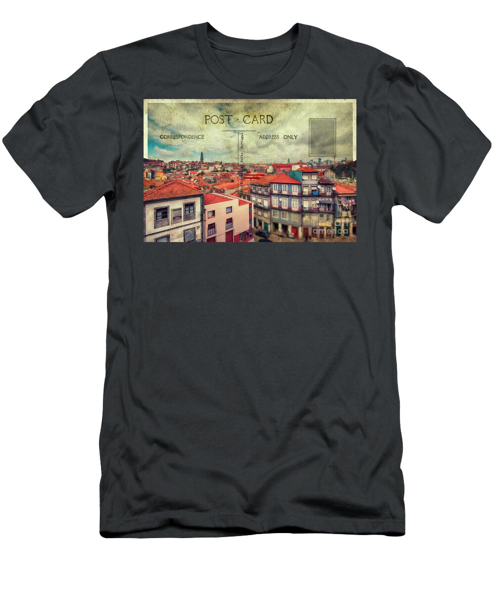 Postcard T-Shirt featuring the digital art postcard of Porto by Ariadna De Raadt