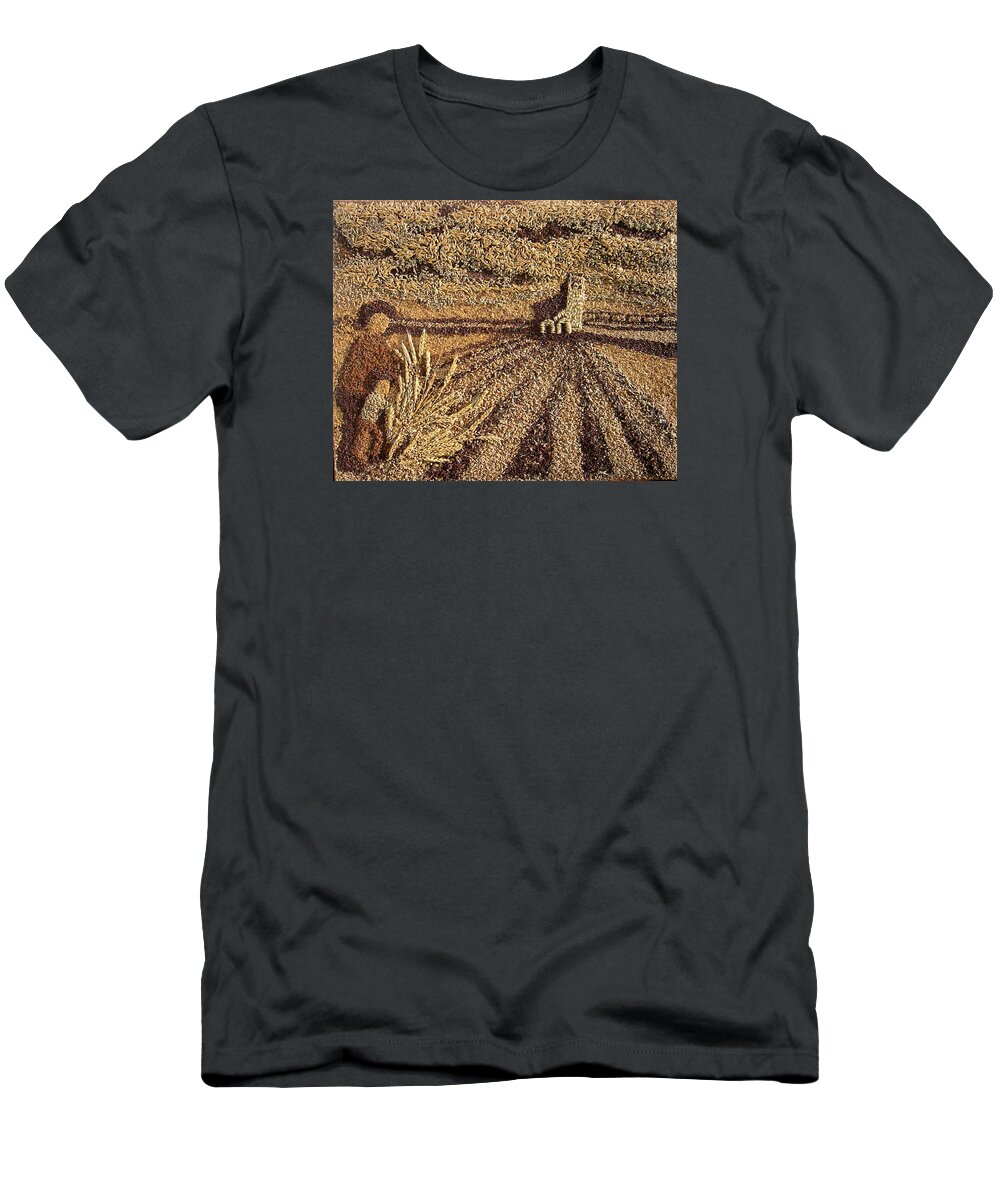 Prairie Agricultural Scene T-Shirt featuring the painting Prairie Harvest by Naomi Gerrard