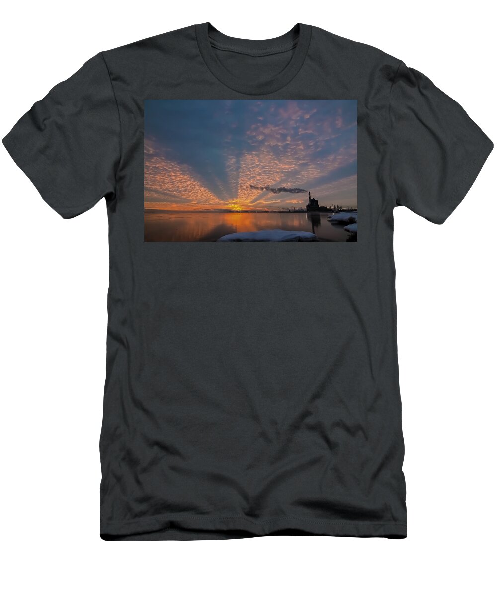 Lake Michgan T-Shirt featuring the photograph Pretty Industrial Sunrise by Sven Brogren