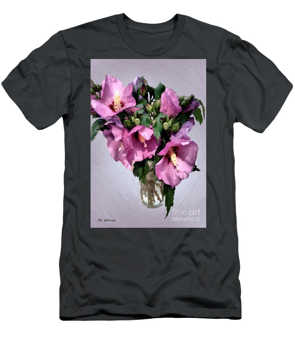Flowers T-Shirt featuring the painting Pretty Pink Ladies by RC DeWinter