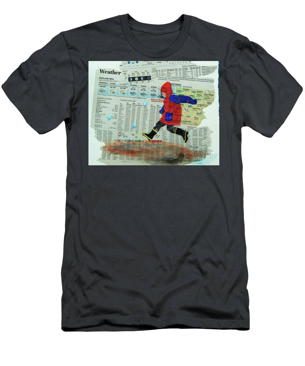 Rain T-Shirt featuring the painting Puddle Jumping by Jeanette French