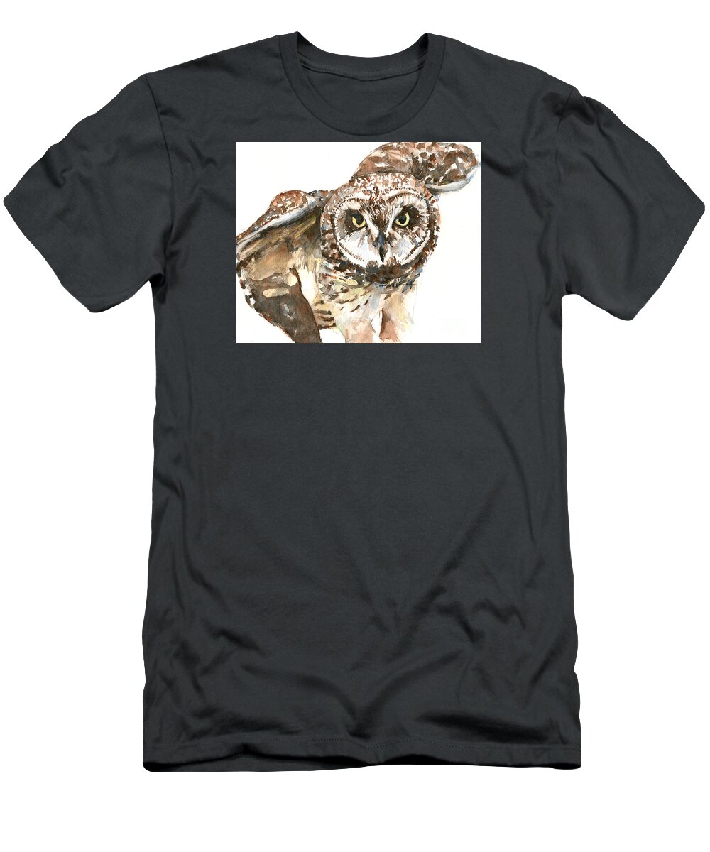 Owl T-Shirt featuring the painting Pueo Hawaiian Owl by Claudia Hafner