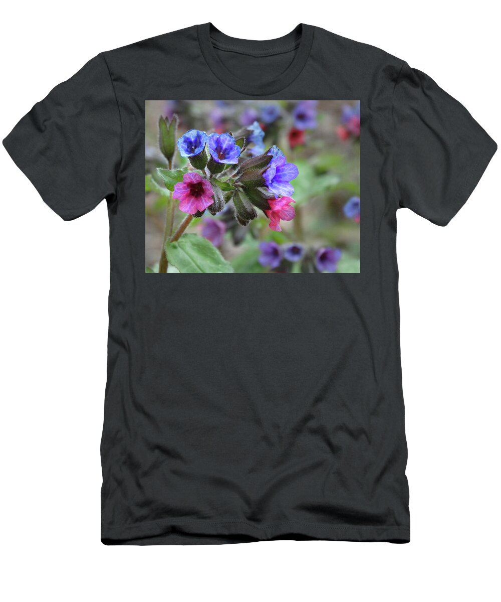 Pulmonaria T-Shirt featuring the photograph Pulmonaria Spring Flowers by David T Wilkinson