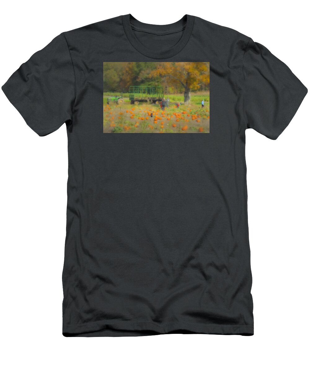 Orange T-Shirt featuring the painting Pumpkins at Langwater Farm by Bill McEntee