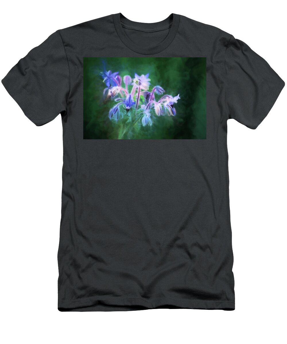 Digital Painting T-Shirt featuring the painting Purple Borage by Bonnie Bruno
