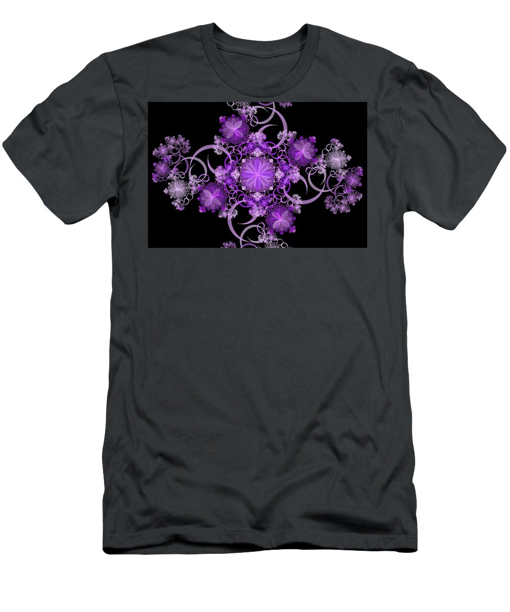 Abstract Fractal T-Shirt featuring the photograph Purple Floral Celebration by Sandy Keeton