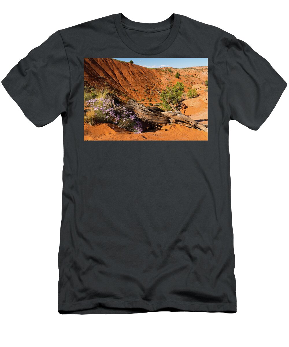 Utah T-Shirt featuring the photograph Purple Wildflowers Grand Staircase-Escalante Utah by Lawrence S Richardson Jr