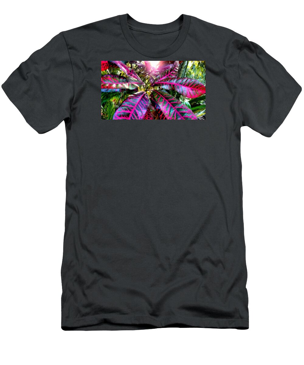 Flora T-Shirt featuring the painting Purple Paradise by Lelia DeMello