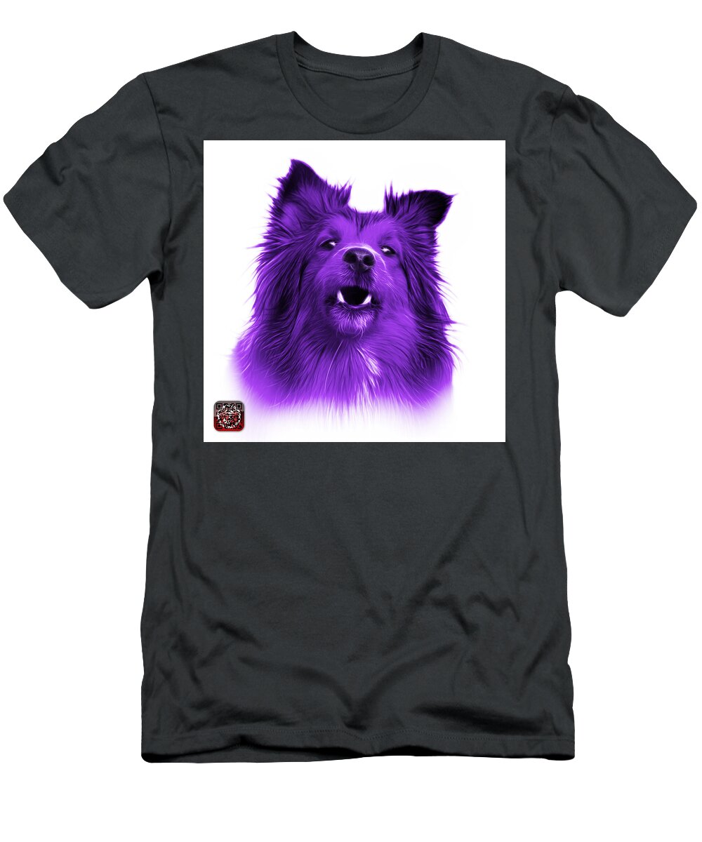 Sheltie T-Shirt featuring the painting Purple Sheltie Dog Art 0207 - WB by James Ahn