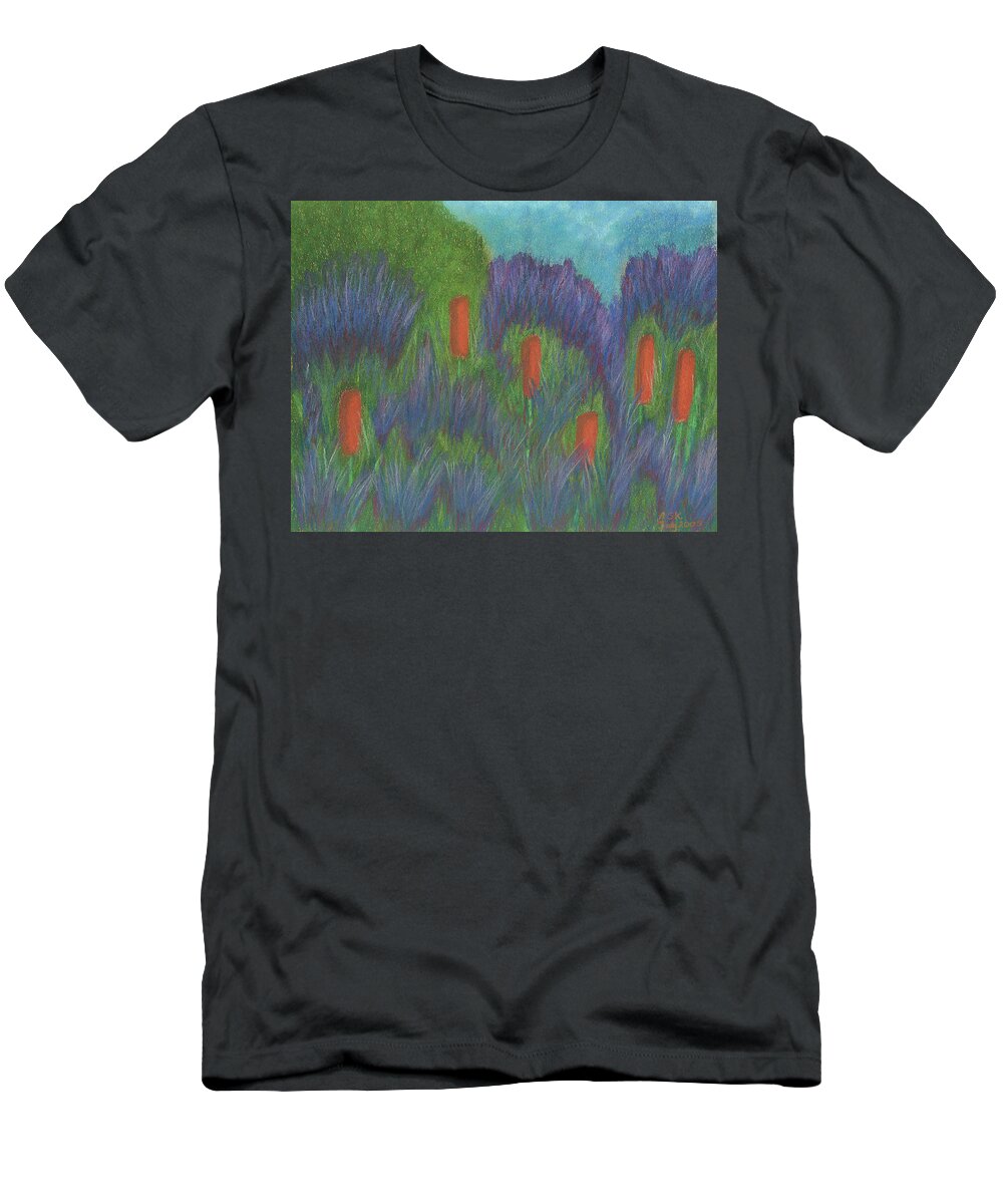 Marsh T-Shirt featuring the pastel Purple Strife and Cattails by Anne Katzeff