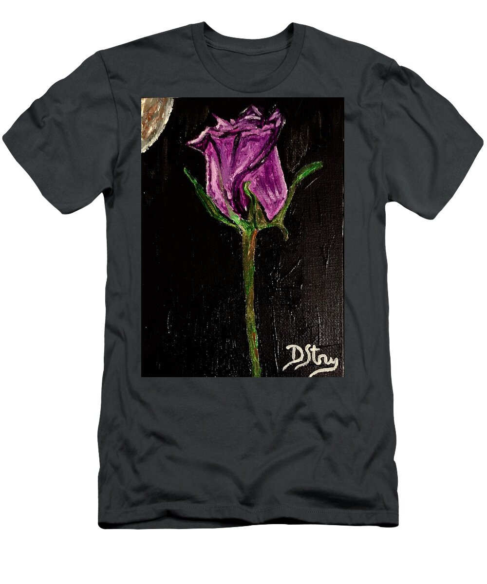 Portrait T-Shirt featuring the mixed media Purple Under The Moon's Glow by Deborah Stanley