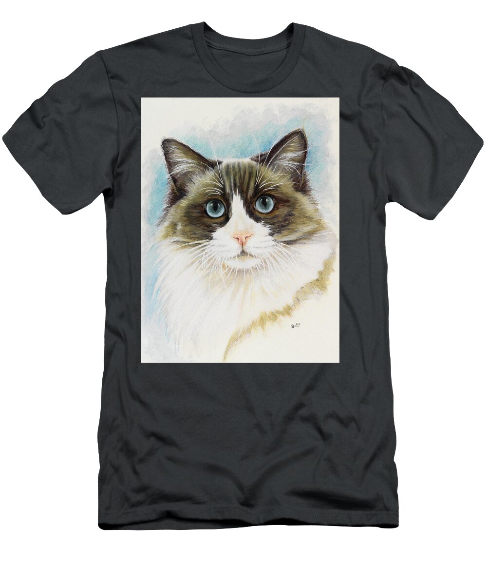 Cat T-Shirt featuring the painting Ragdoll Portrait in Watercolor by Barbara Keith