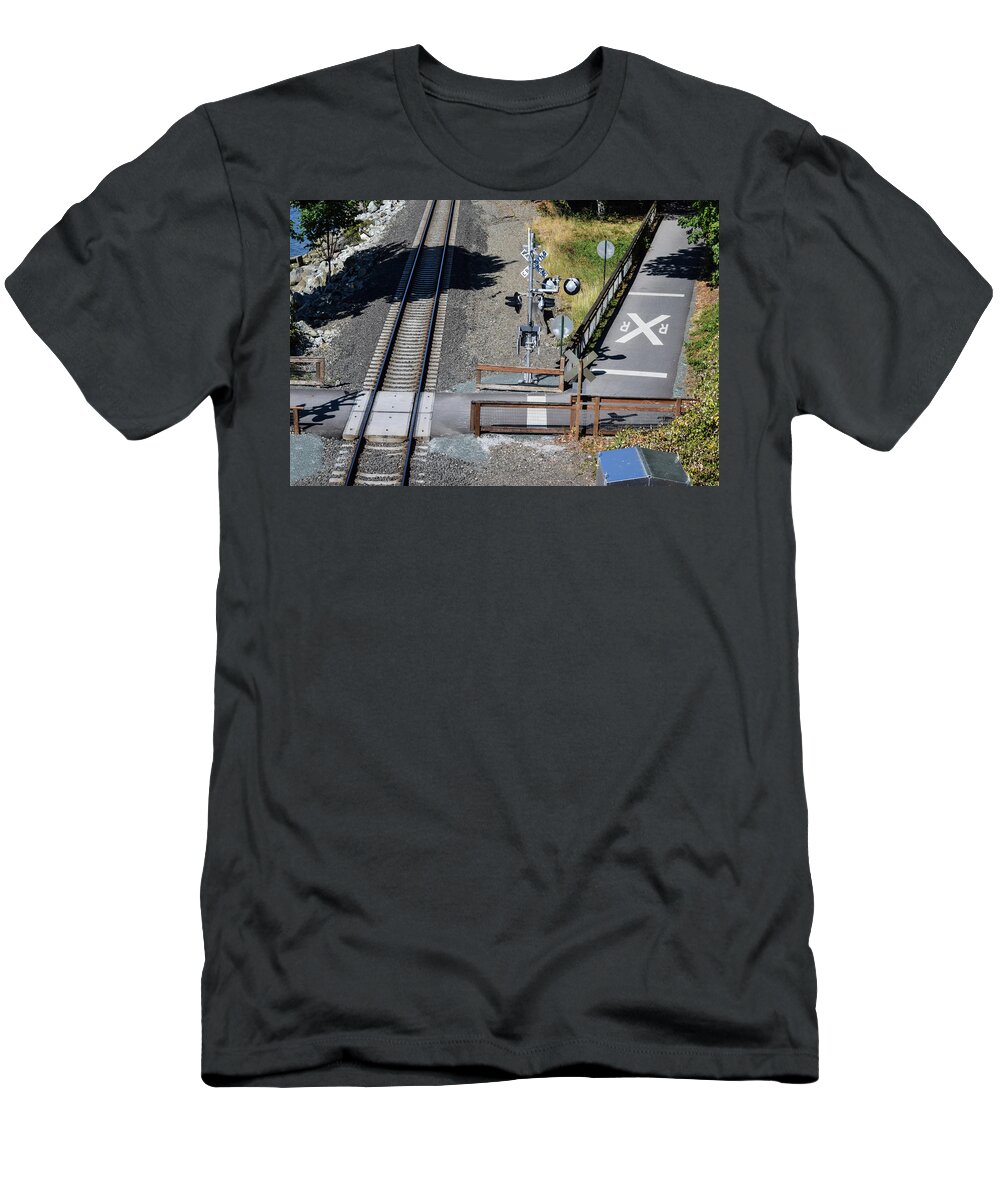 Railroad Crossing T-Shirt featuring the photograph Railroad Crossing by Tom Cochran