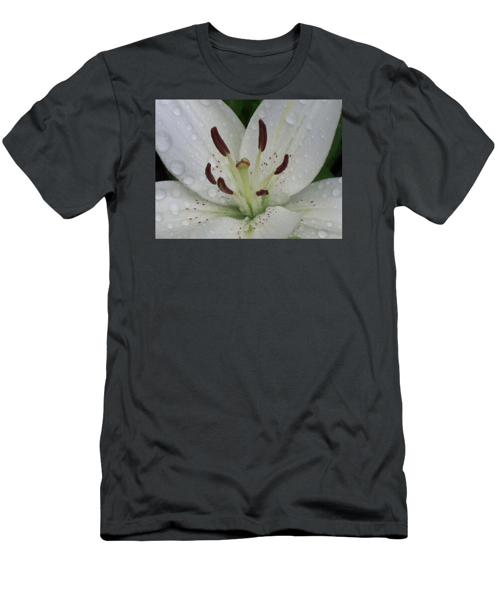 Flowers T-Shirt featuring the photograph Rain Drops on Lily by Cris Fulton