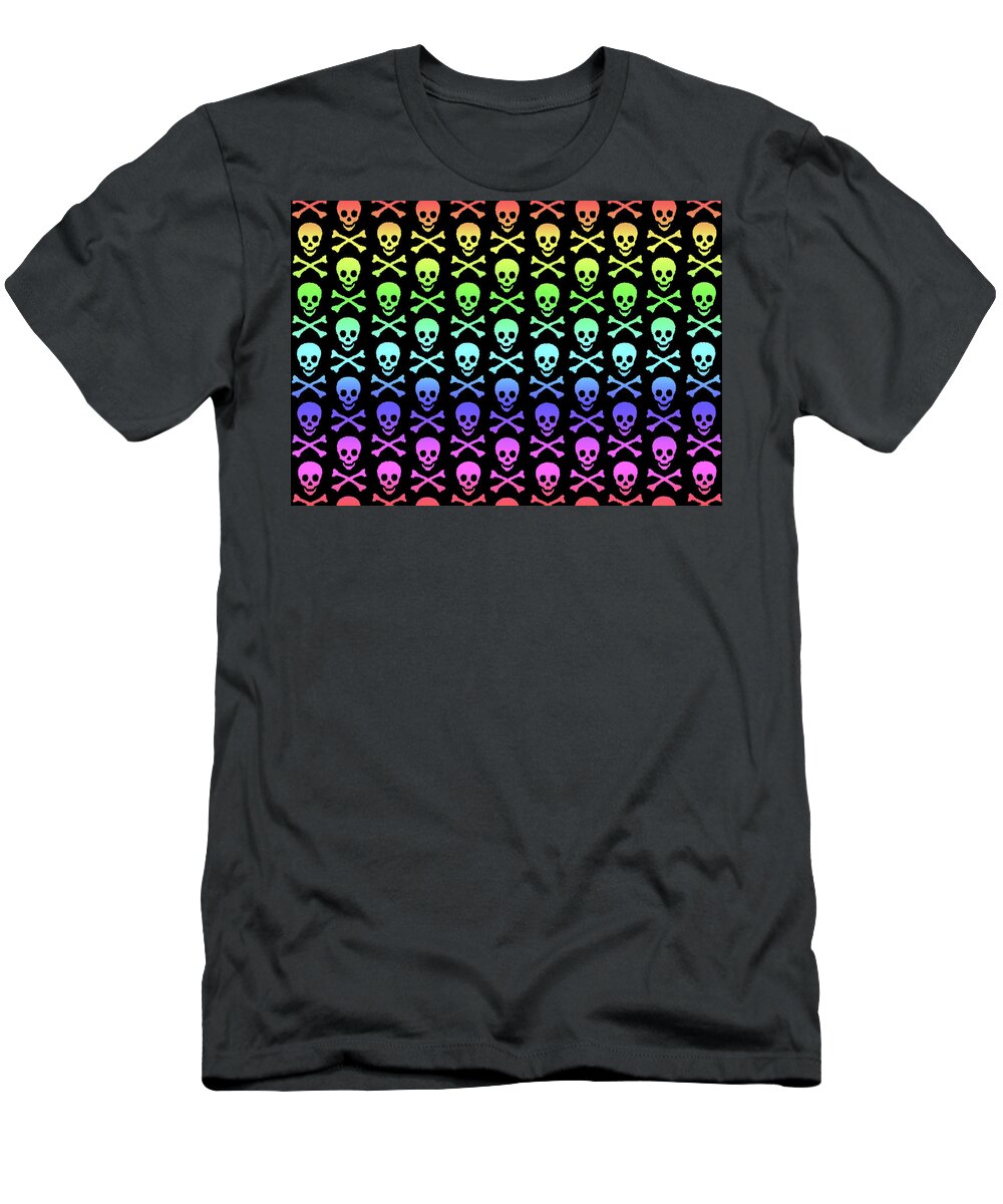 Rainbow T-Shirt featuring the digital art Rainbow Skull and Crossbones by Roseanne Jones
