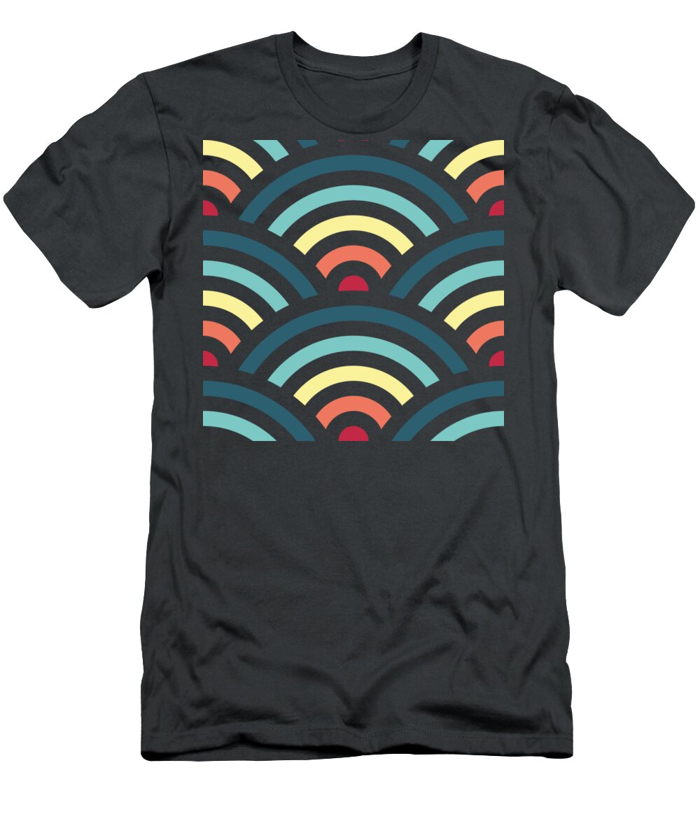 Rainbow T-Shirt featuring the digital art Rainbowaves Pattern Dark by Freshinkstain