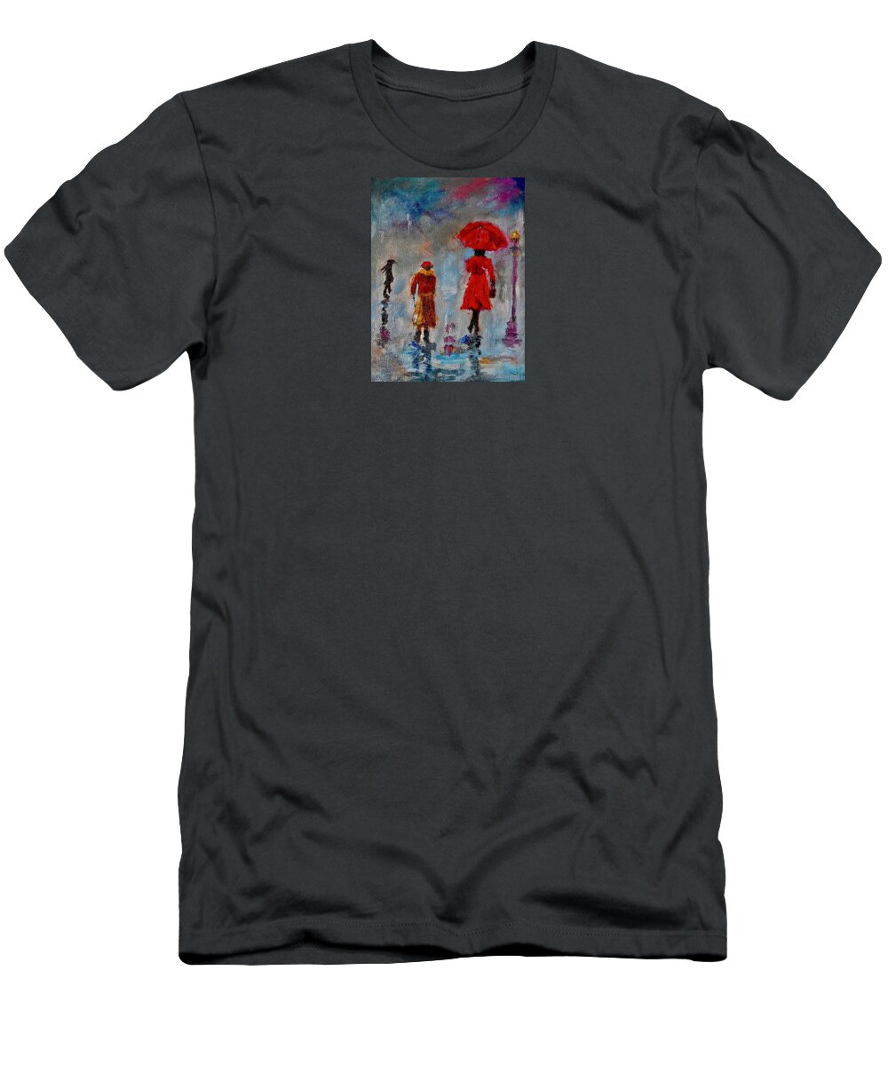 Landscape T-Shirt featuring the painting Rainy Spring Day by Sher Nasser
