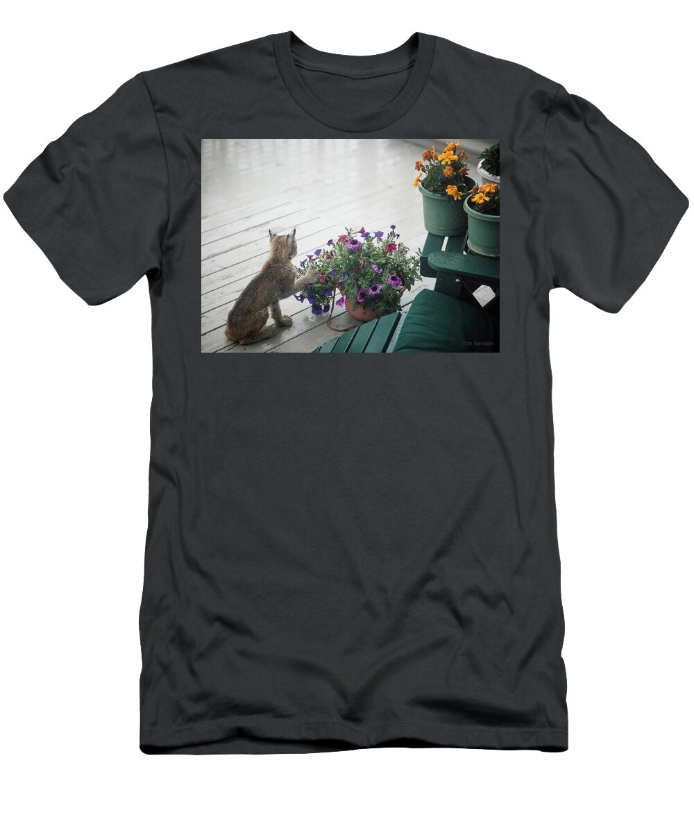 Lynx T-Shirt featuring the photograph Swat the Petunias by Tim Newton