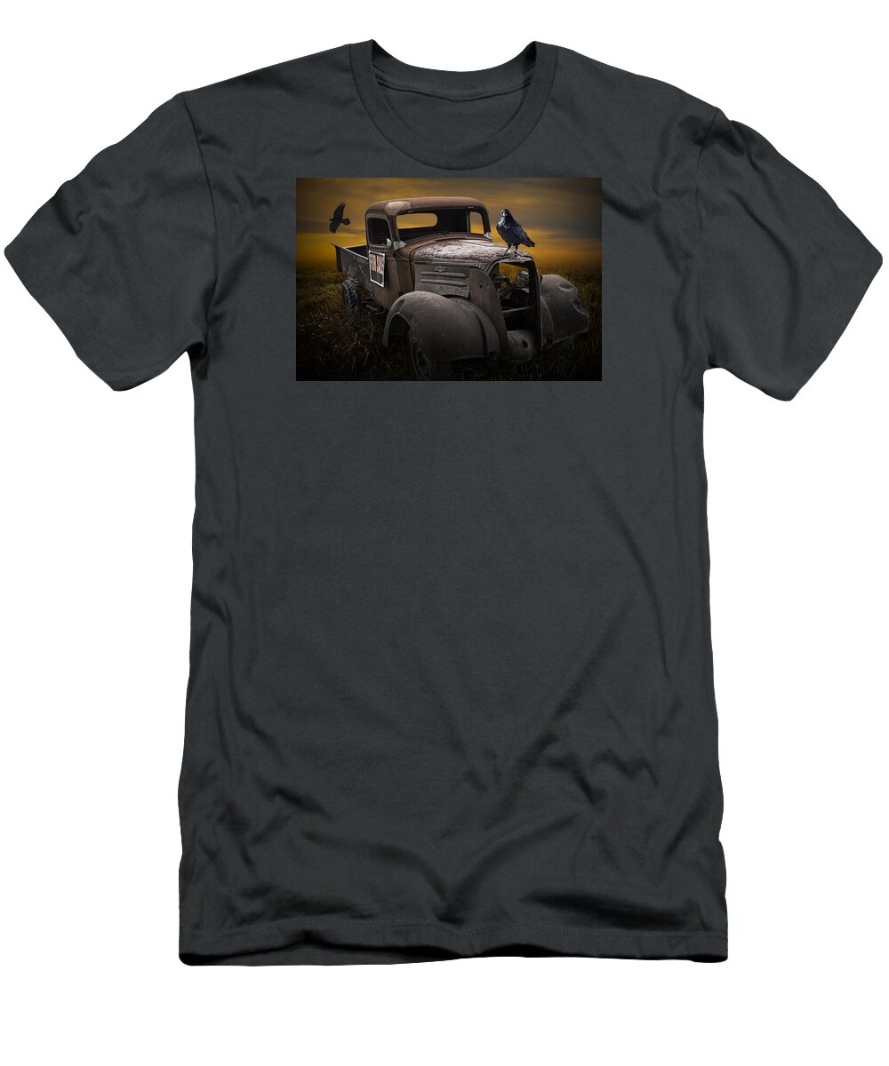 Vintage T-Shirt featuring the photograph Raven Hood Ornament on Old Vintage Chevy Pickup Truck by Randall Nyhof