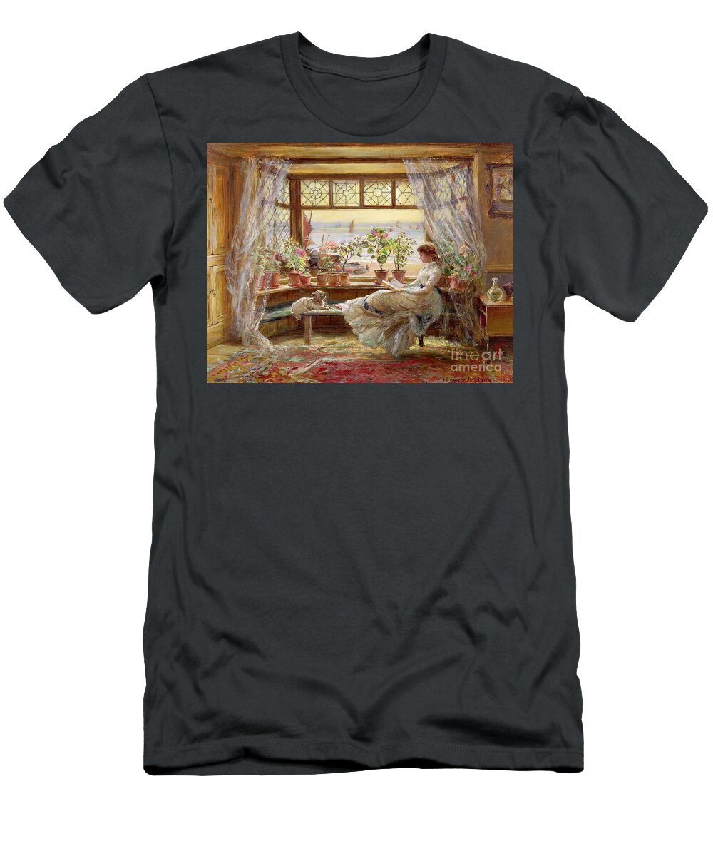 Dog T-Shirt featuring the painting Reading by the Window by Charles James Lewis