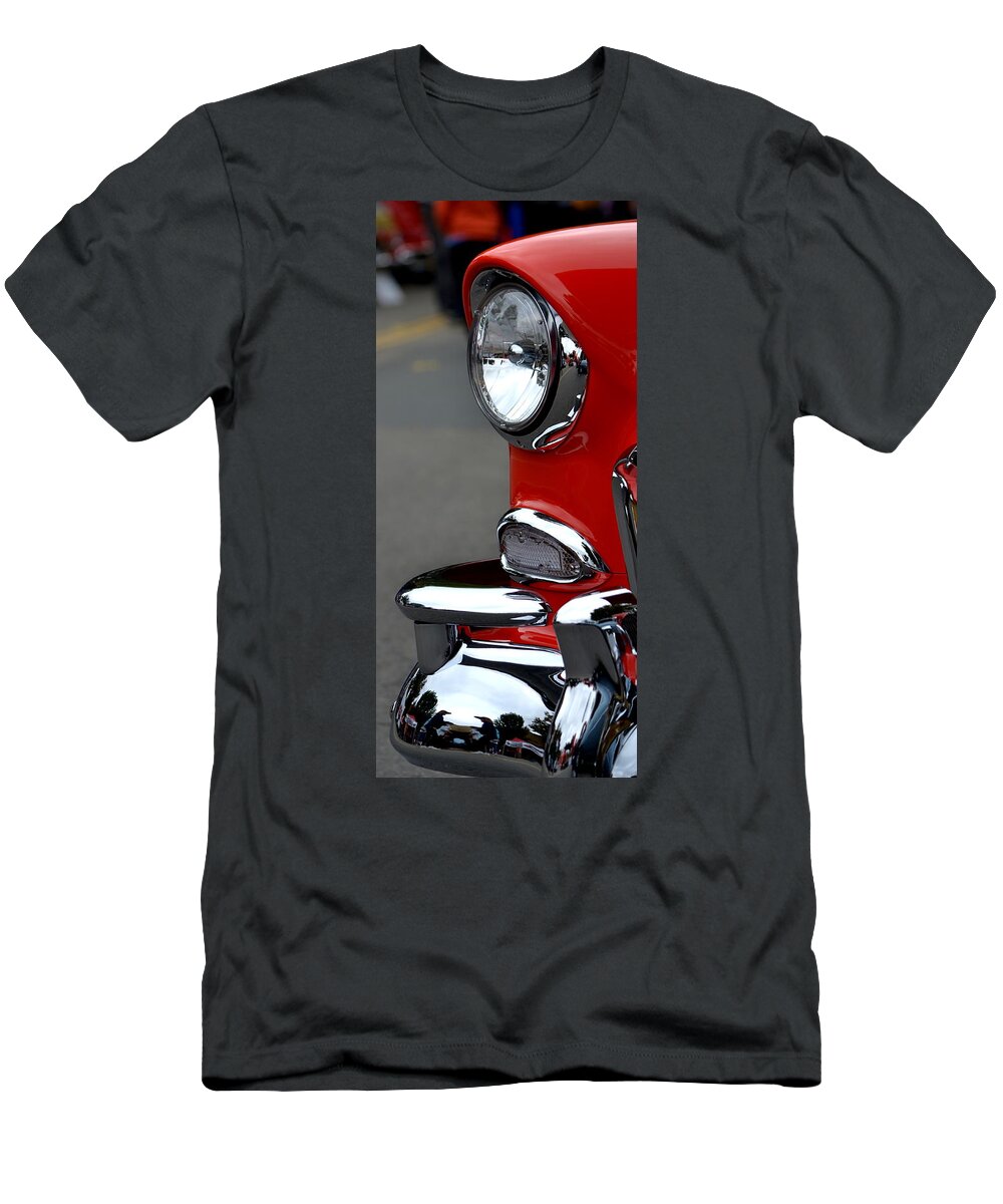 Classic Car T-Shirt featuring the photograph Red 55 Chevy Headlight by Dean Ferreira