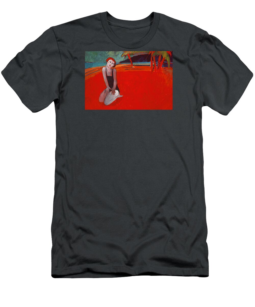 Figure T-Shirt featuring the painting Red Beach Two by Thomas Tribby